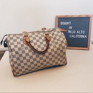 Classic Checkered Canvas Satchel Bag in Beige and Brown